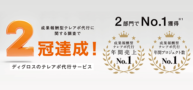 ディグロスのテレアポ代行サービス 成果報酬型テレアポ代行に関する調査で2冠達成！